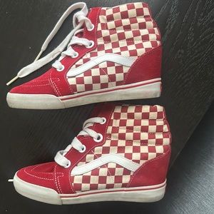 Red checkered, size 7.5, Vans sneaker wedges